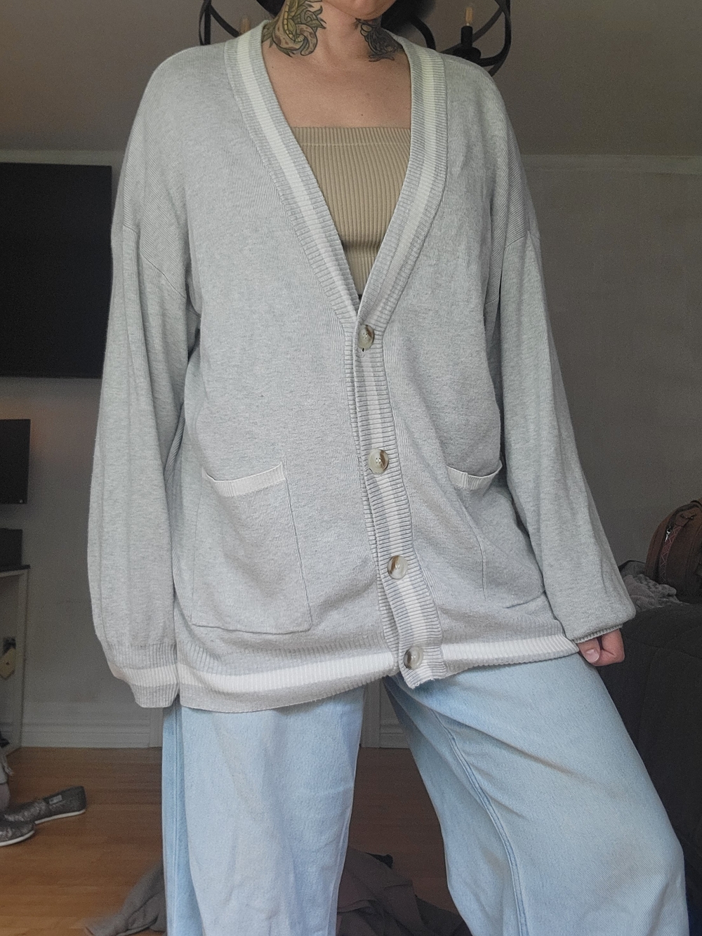 Light Gray Oversized Button Cardigan